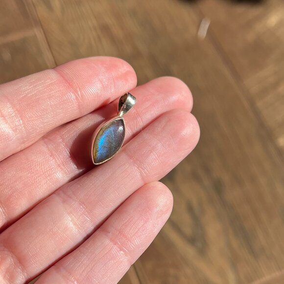 Hand Crafted Jewelry - Petite Blue Flash *Labradorite* Pendant | Marquise Shaped | Sterling Silver